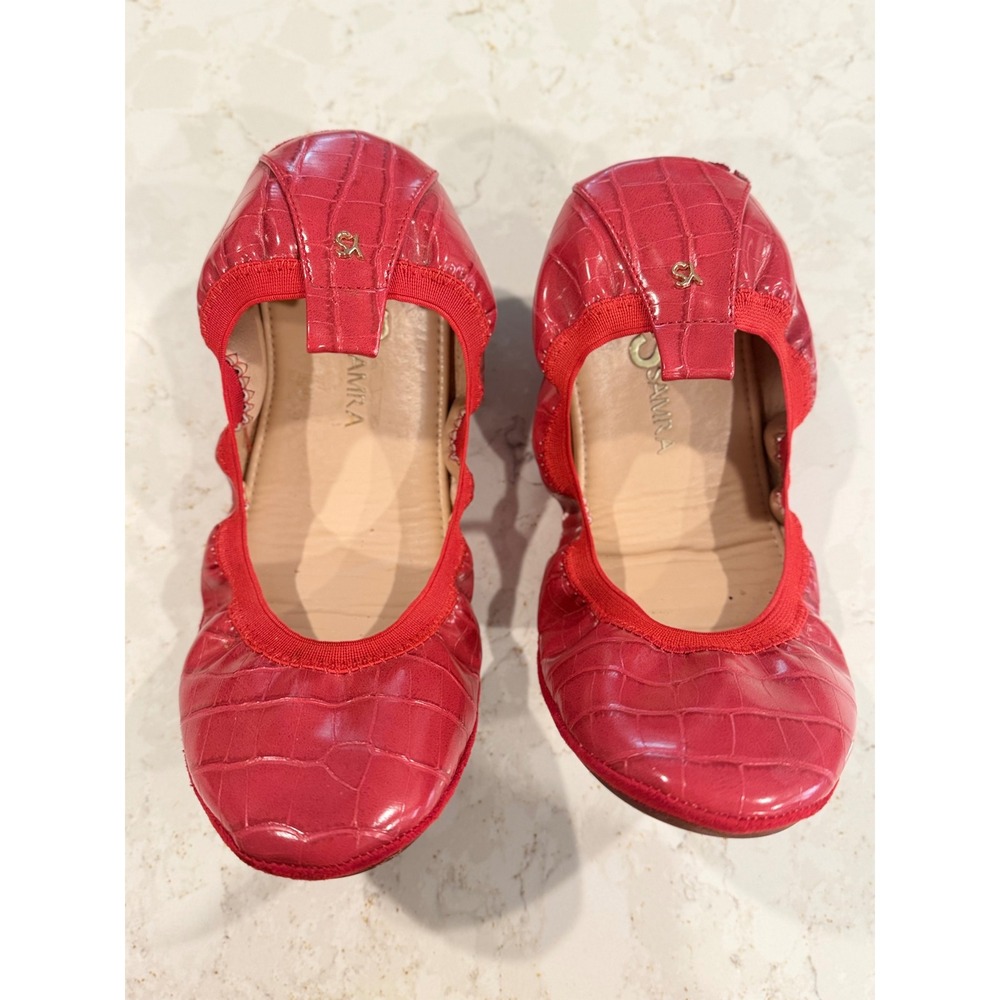 Yosi Samra Red Croc Embossed Patent Leather Foldable Ballet Flats Shoes 7-7.5‎